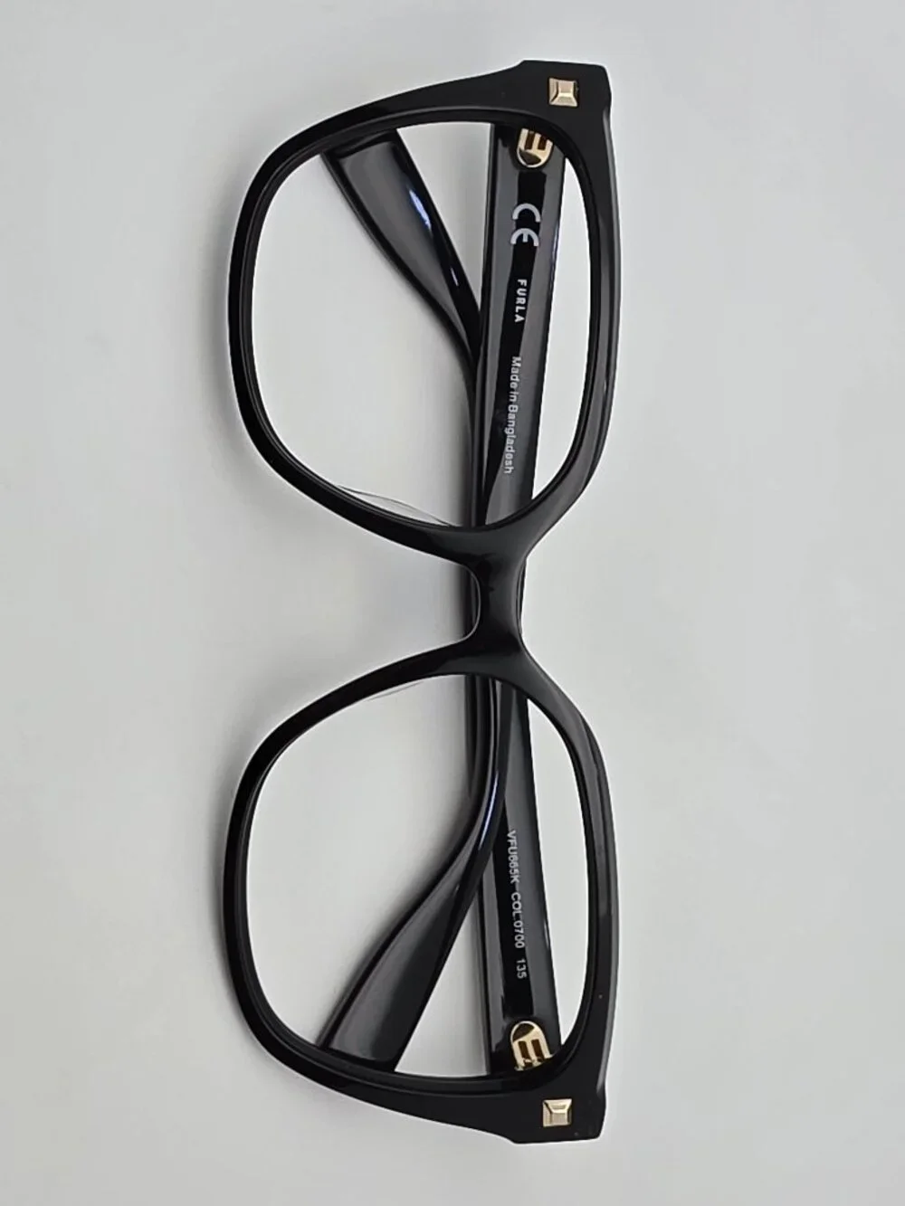 Furla VFU665K Col.0700 Shiny Black Gold Cat Eye Eyeglasses Frame 55-17-135